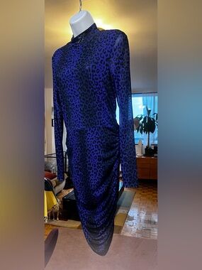Royal Blue and Black Leopard Print Long Sleeve Dress